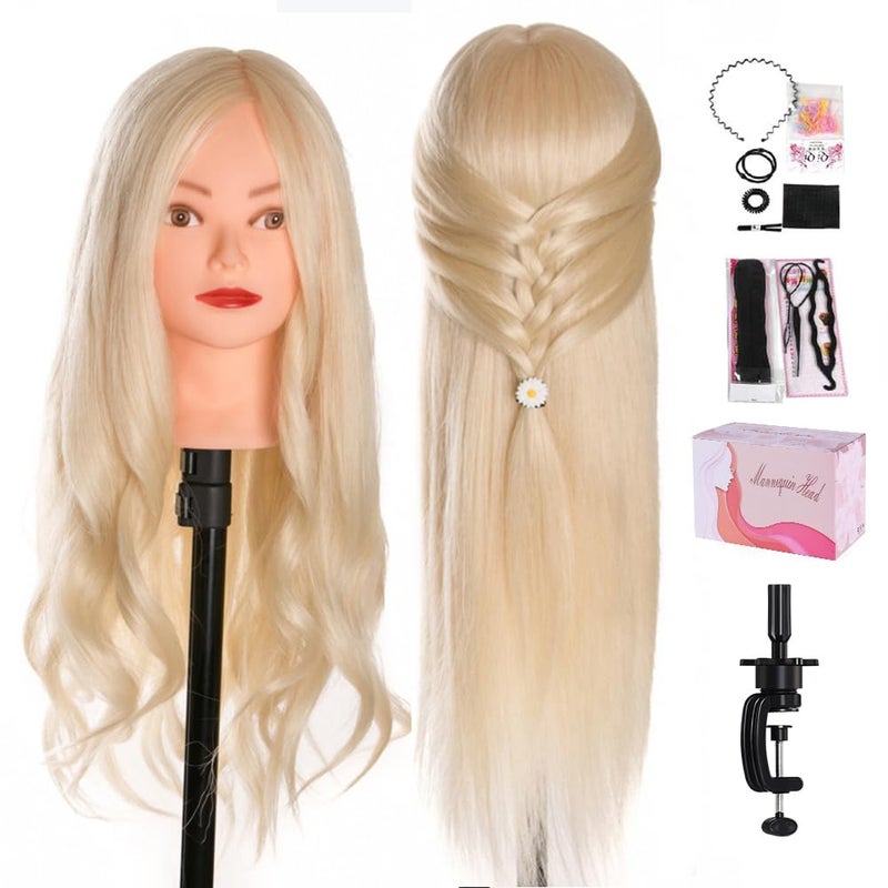 Beauty Star Mannequin Head, Beauty Star 24 Inch Creamy-White Long Hair Styling Training Head Manikin Cosmetology Doll Head with Clamp Stand and Accessories (Suitable for Straightening, Curling, Perming) - Image 1